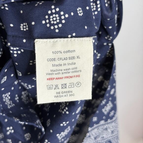 Toast Dress Womens XL Blue White Kaftan Floral Print Cotton Boho India Pockets - Picture 4 of 9